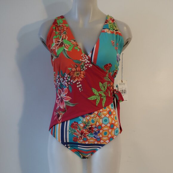 Johnny Was Other - NWT Womens Johnny Was Bold Multicolor Floral One Piece Swimsuit 1X